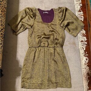 Collective Concepts Purple & Gold Mini Dress Balloon Sleeves Size M
